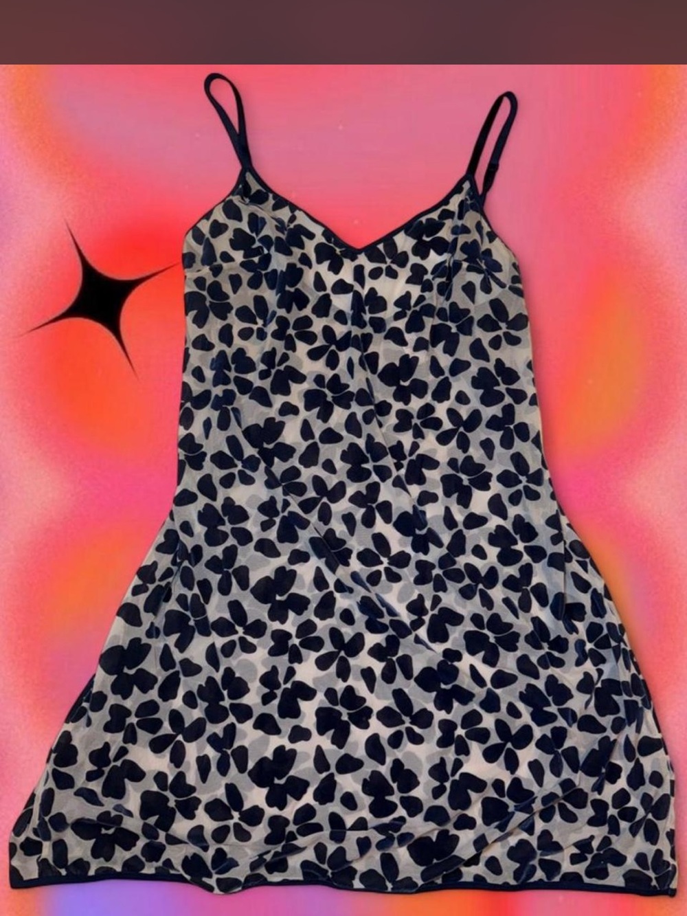 Victoria's Secret Black Floral Print Satin Chemise